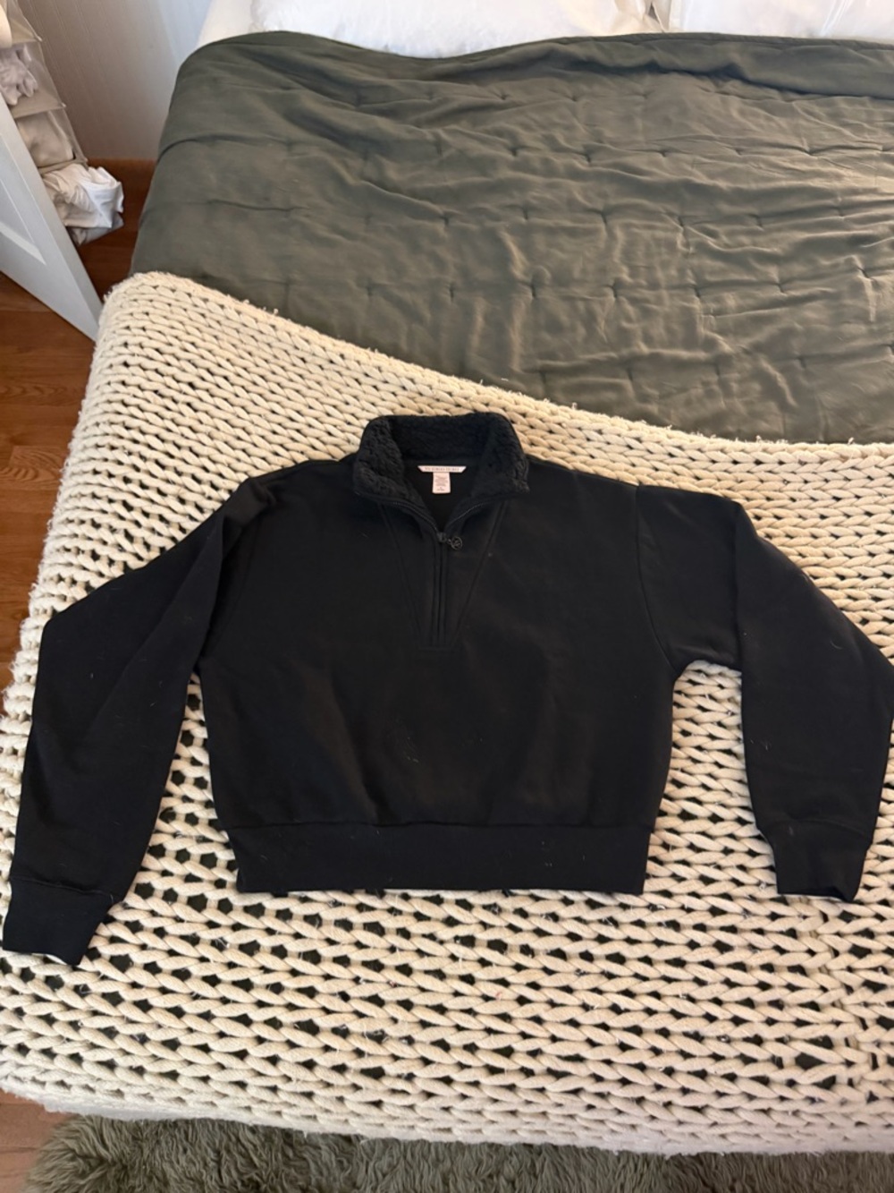 Victoria’s Secret Light Black Quarter-Zip Sherpa-Lined Sweater